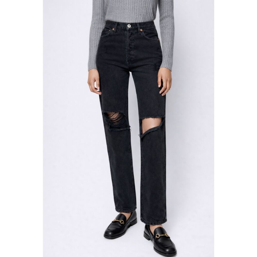 RE/DONE 70s Stovepipe Jeans‎ Women’s 26 Black High Rise Distressed Straight Leg